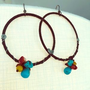 Unique brown hoop earrings with fashion stones.